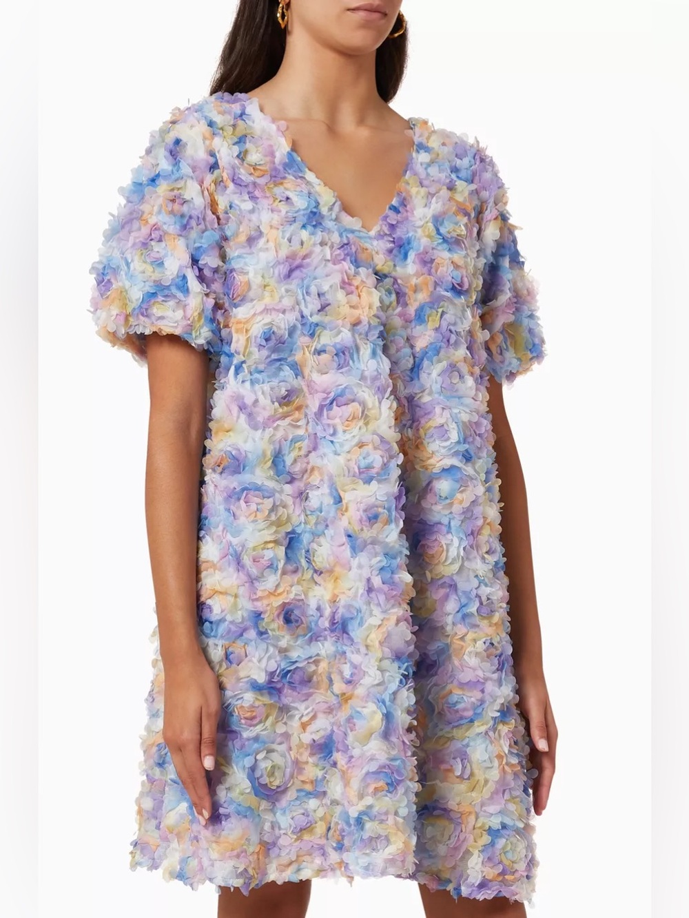 YAS Multicolor Floral Appliqué Mini Dress